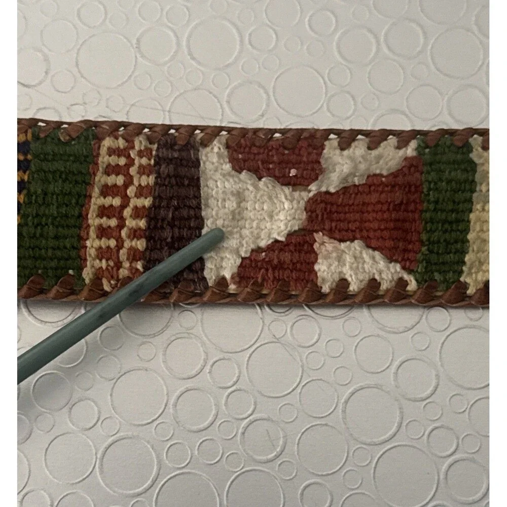 Vintage Handmade Guatemala Woven Belt 36 Cotton Leather Aztec Folk Art